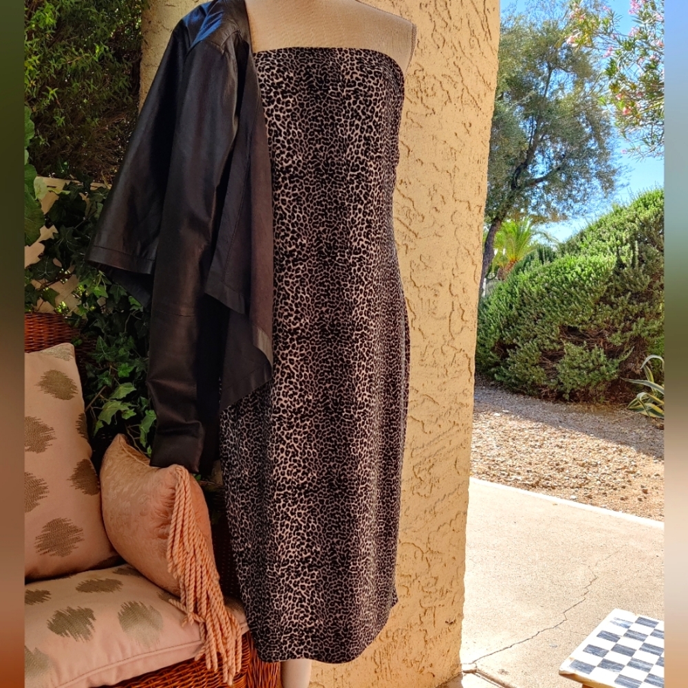 🌹🌹 NORMA KAMALI LEOPARD PRINT TUBE DRESS/SKIRT, SIZE L🌹🌹